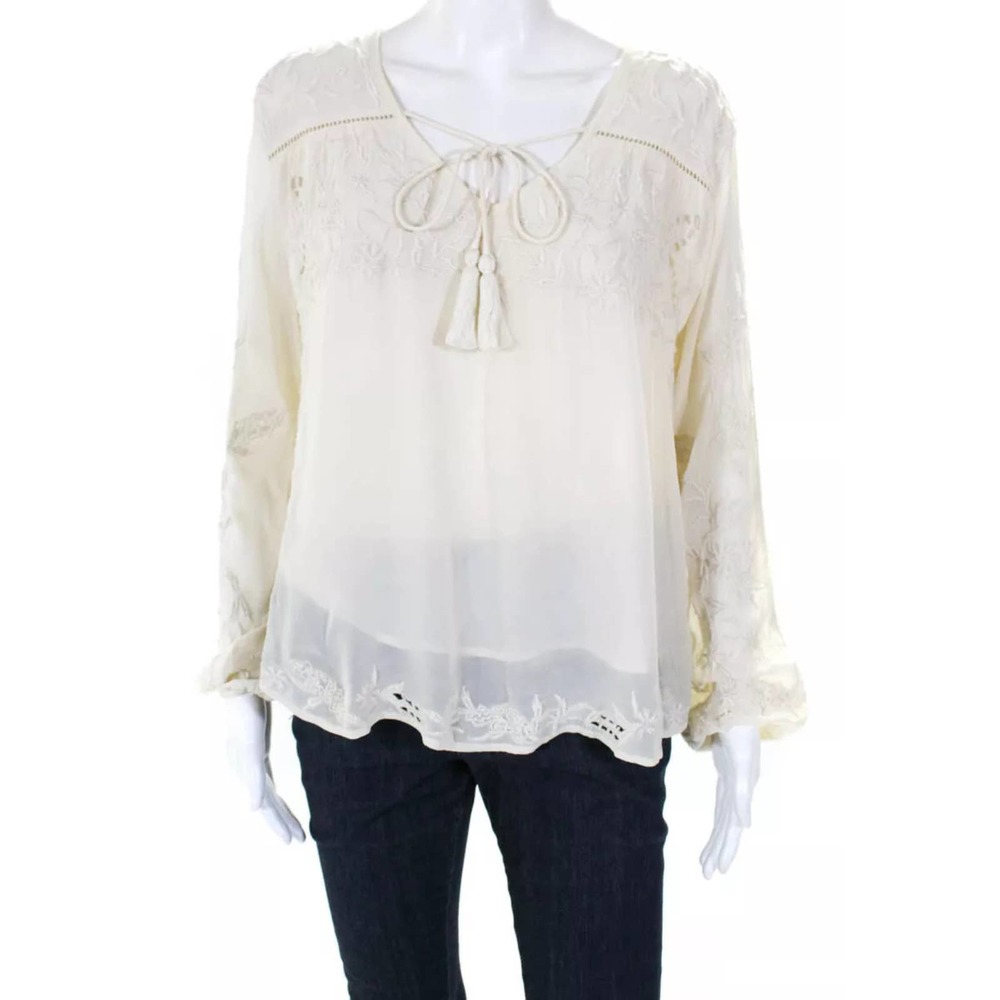 Love Sam Long Sleeve Cream Embroidered Blouse BOHO